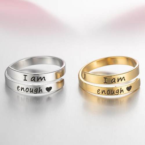 1 Piece Simple Style Letter Stainless Steel Plating Open Ring