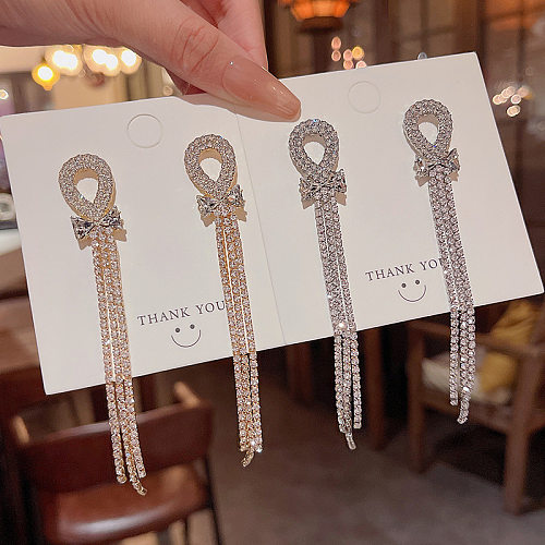 1 Pair Simple Style Tassel Plating Inlay Copper Zircon Gold Plated Silver Plated Drop Earrings