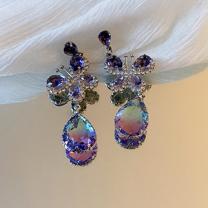 1 Pair Fairy Style Elegant Streetwear Flower Bow Knot Copper Plating Inlay Zircon Drop Earrings