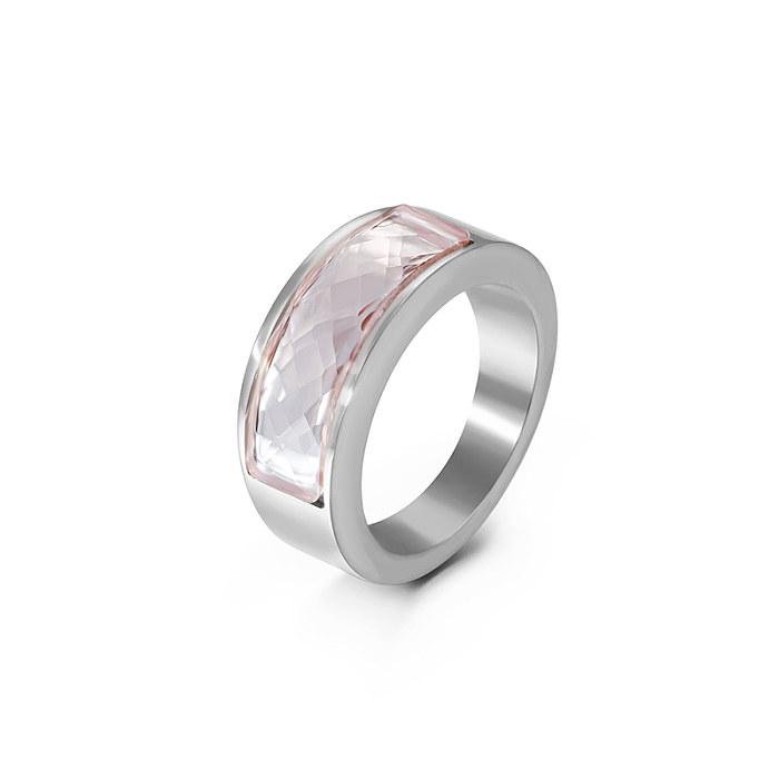 Simple Style Solid Color Stainless Steel Polishing Inlay Zircon Rings
