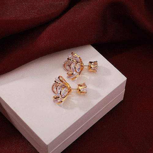 1 Pair Simple Style British Style Flower Plating Inlay Copper Zircon 14K Gold Plated Ear Studs