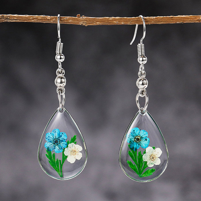 1 Pair Sweet Simple Style Water Droplets Flower Resin Copper Ear Hook
