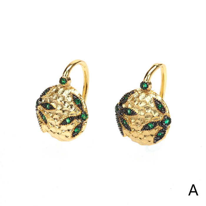 1 Paar Vintage-Stil-Ohrringe mit geometrischer Beschichtung, Kupfer-Zirkon, 18 Karat vergoldet