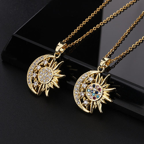 Casual Streetwear Moon Copper Plating Inlay Zircon Pendant Necklace