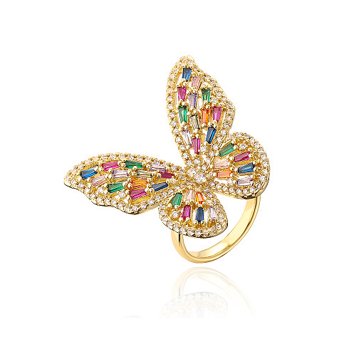 Fashion Butterfly Copper Gold Plated Zircon Open Ring 1 Piece