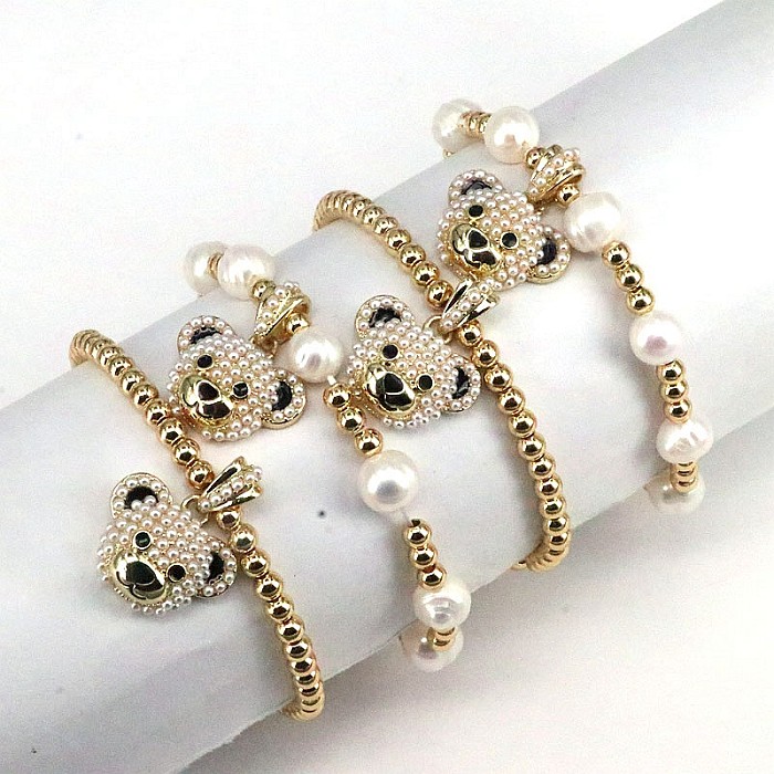 Retro Classic Style Bear Copper Plating Inlay Zircon Gold Plated Bracelets