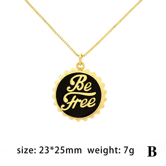Hip-Hop Retro Gossip Letter Smiley Face Copper Enamel Pendant Necklace
