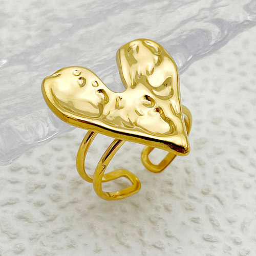 Atacado casual elegante formato de coração doce banhado em aço inoxidável anéis abertos banhados a ouro