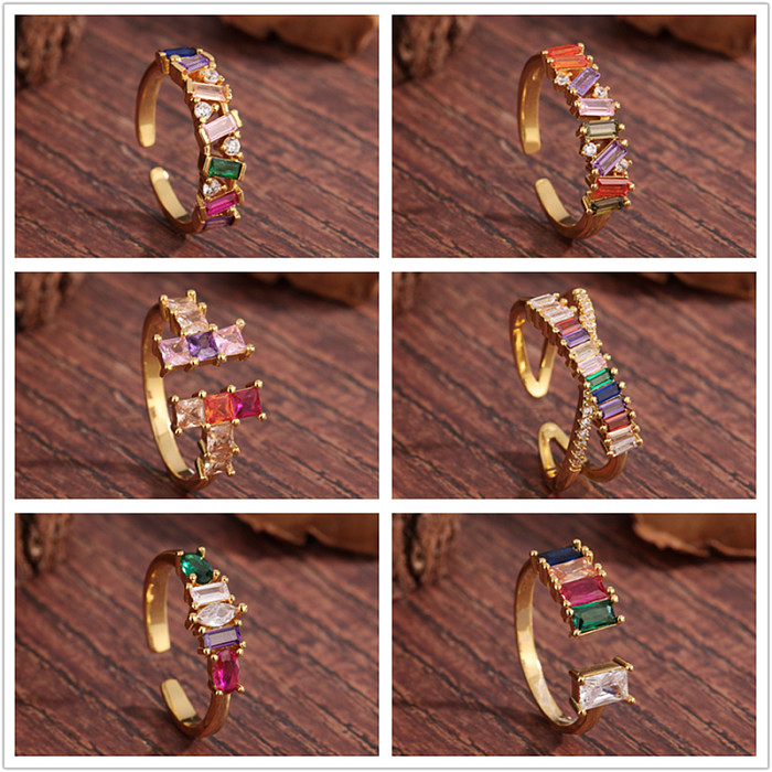 1 Piece Glam Square Copper Inlay Zircon Open Ring