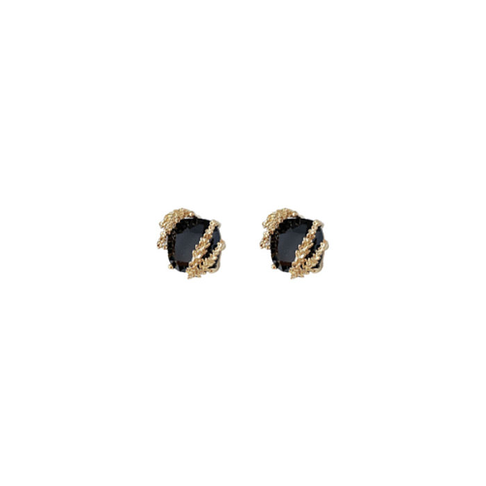 1 paire de boucles d'oreilles rondes en cuivre avec incrustation de strass, Style Simple