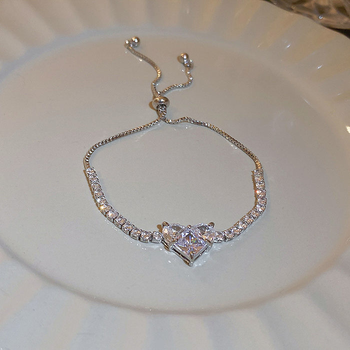 Simple Style Heart Shape Copper Inlay Zircon Bracelets
