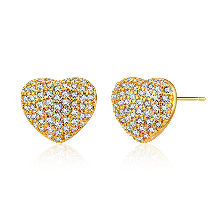 1 Pair Sweet Simple Style Moon Heart Shape Plating Inlay Copper Zircon Ear Studs