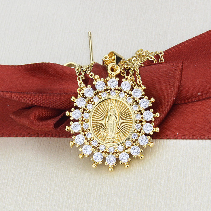Moda simples santo religioso zircão cobre colar jóias por atacado