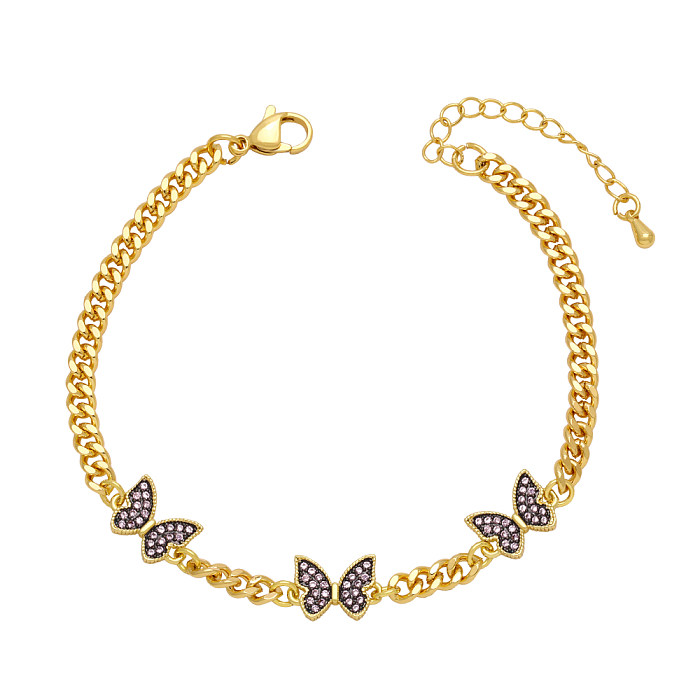 Bracelets plaqués or 18 carats avec incrustation de cuivre papillon rétro hip-hop