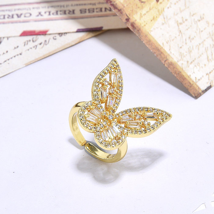 Sweet Insect Bow Knot Copper Plating Inlay Zircon Open Ring
