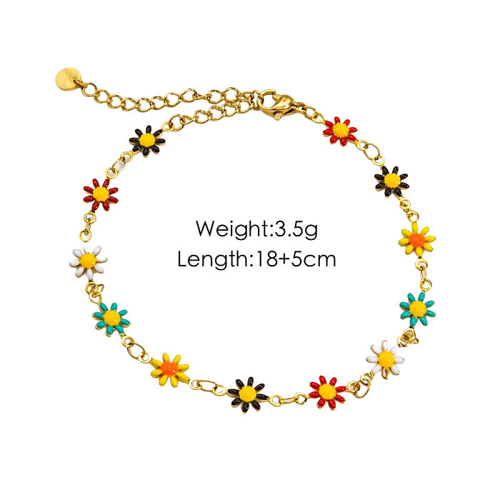 Sweet Flower Stainless Steel Enamel Bracelets Anklet Necklace