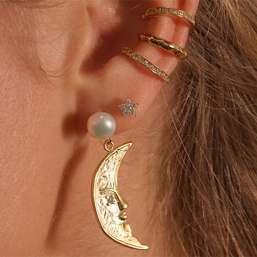1 paire de boucles d'oreilles pendantes en cuivre, Style Simple, étoile, Patchwork