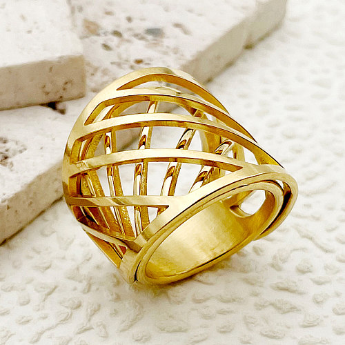 Estilo simples casual estilo romano grade chapeamento de aço inoxidável oco anéis banhados a ouro
