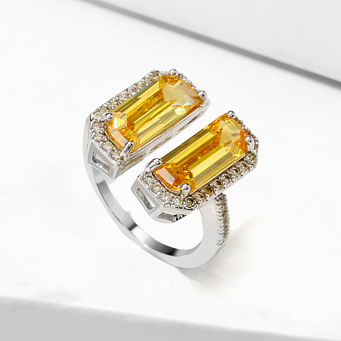 Glam Luxurious Geometric Copper Inlay Zircon Open Rings