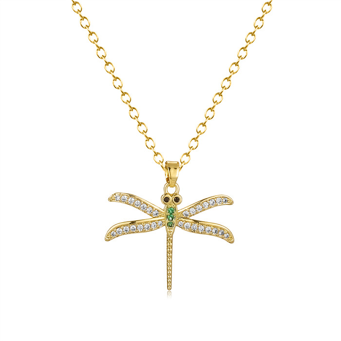 Simple Style Dragonfly Stainless Steel Brass Plating Inlay 18K Gold Plated Pendant Necklace