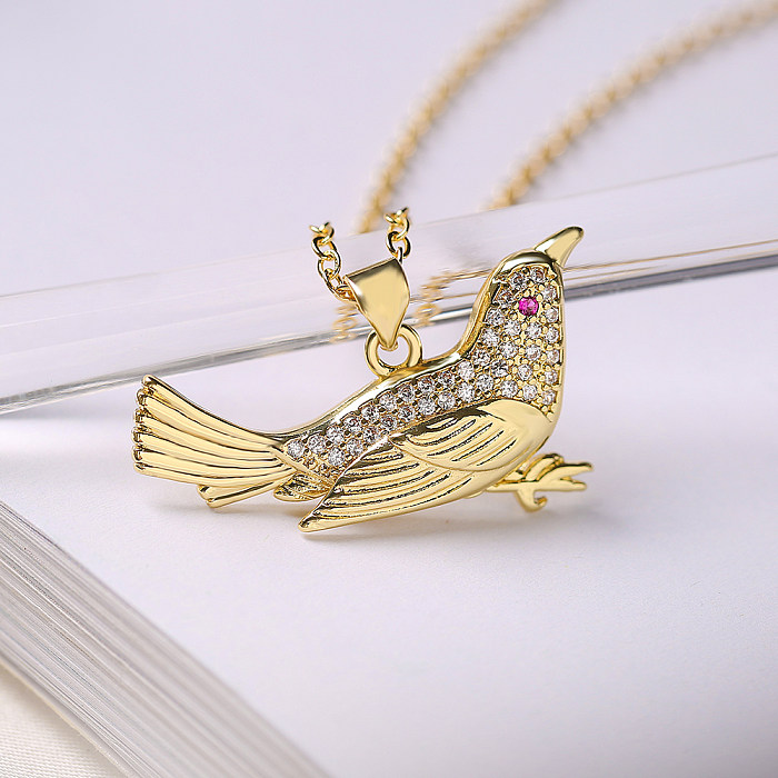 INS Style Bird Copper Plating Inlay Zircon 18K Gold Plated Pendant Necklace