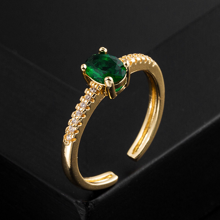 Casual Geometric Copper Gold Plated Zircon Open Ring 1 Piece
