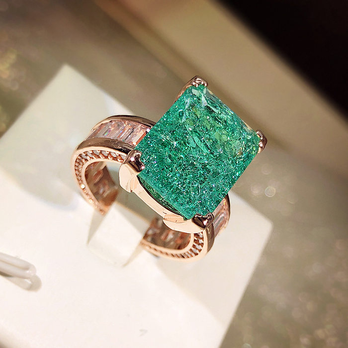 Elegant Square Brass Inlay Artificial Gemstones Rings