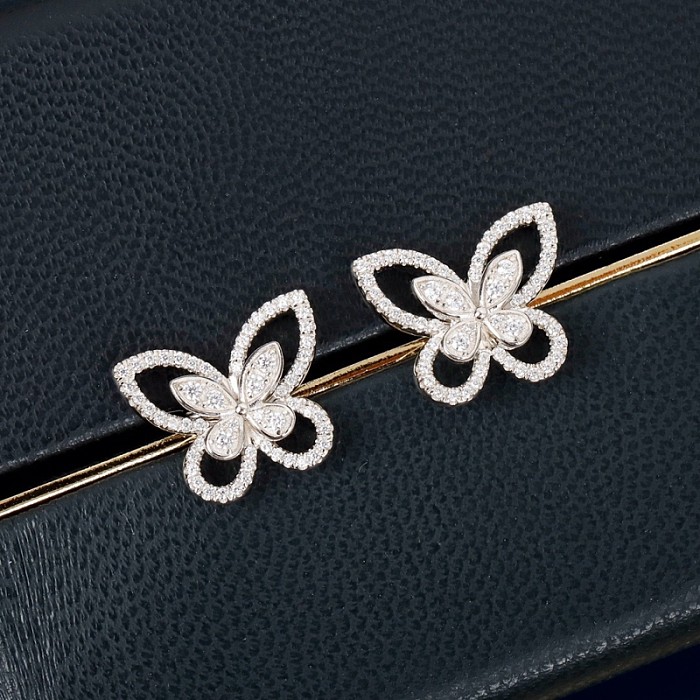 1 Pair Sweet Butterfly Plating Inlay Copper Zircon White Gold Plated Ear Studs