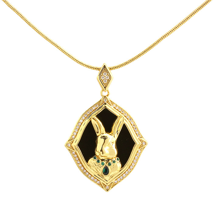 Retro Simple Style Rabbit Copper 18K Gold Plated Zircon Pendant Necklace In Bulk