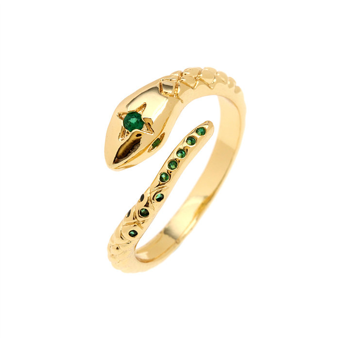 INS Style Animal Snake Copper Plating Inlay Zircon Gold Plated Open Ring