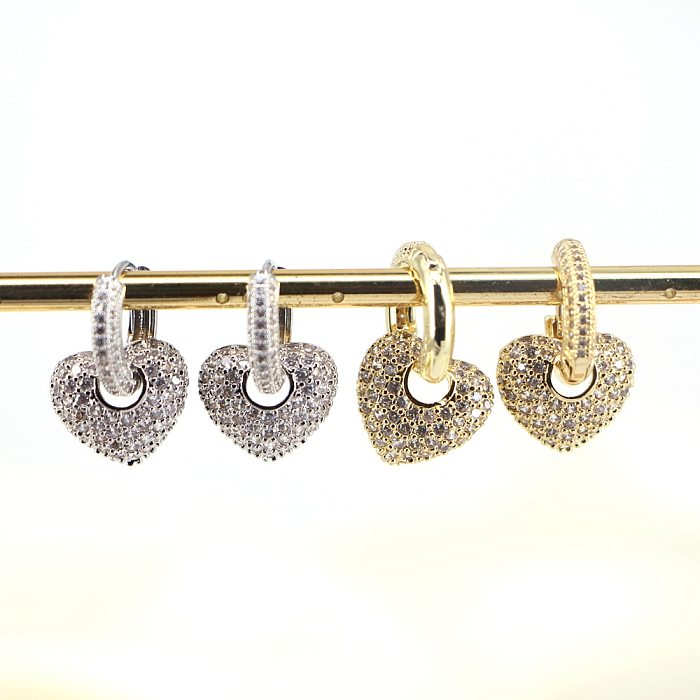 Copper Micro-set Zircon Earrings Heart-shaped Creative Design Female Earrings