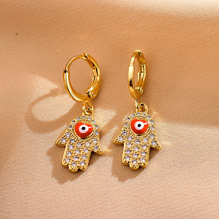 1 Pair Cool Style Devil'S Eye Palm Plating Inlay Copper Zircon Gold Plated Drop Earrings
