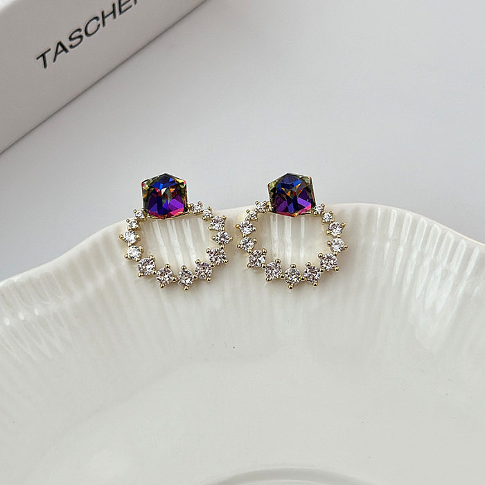 1 Pair Modern Style Round Inlay Copper Zircon Ear Studs