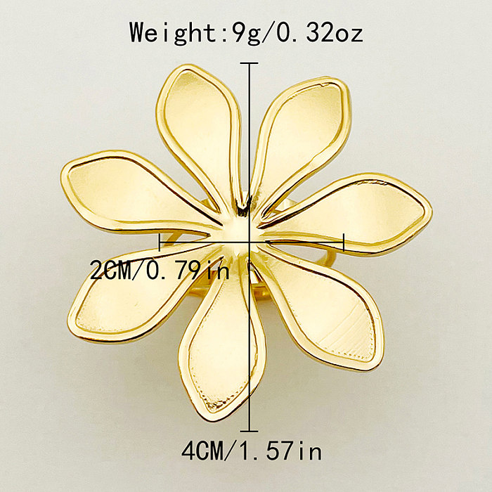 Anéis abertos banhados a ouro com chapeamento de aço inoxidável de flor doce elegante