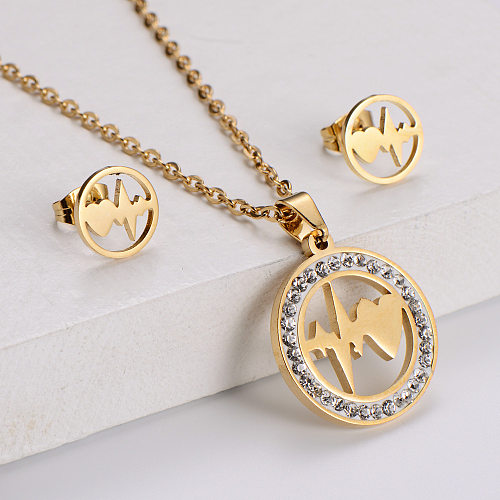 European And American Independent Packaging Golden Trend Geometric Suit Pendant Titanium Steel Earrings Necklace