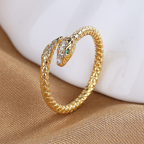 1 peça moda animal cobra cobre embutido zircão anel aberto