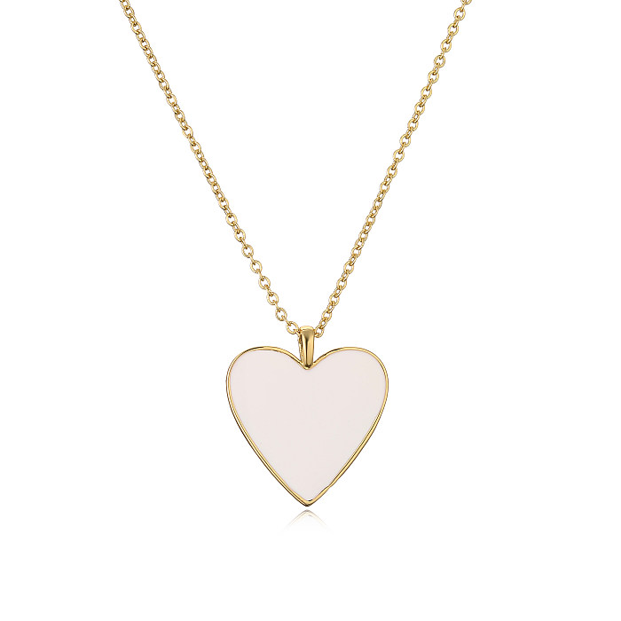 Sweet Simple Style Heart Shape Copper Enamel Plating 18K Gold Plated Pendant Necklace
