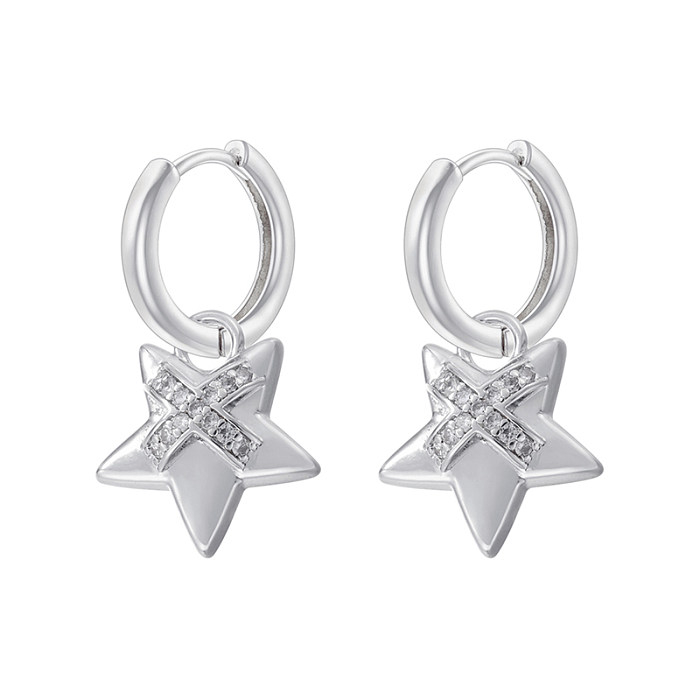 1 Pair IG Style Casual Modern Style Pentagram Heart Shape Plating Inlay Copper Zircon 18K Gold Plated Earrings