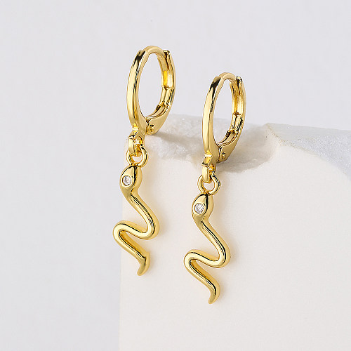 Fashion Snake Copper Gold Plated Zircon Drop Earrings 1 Pair