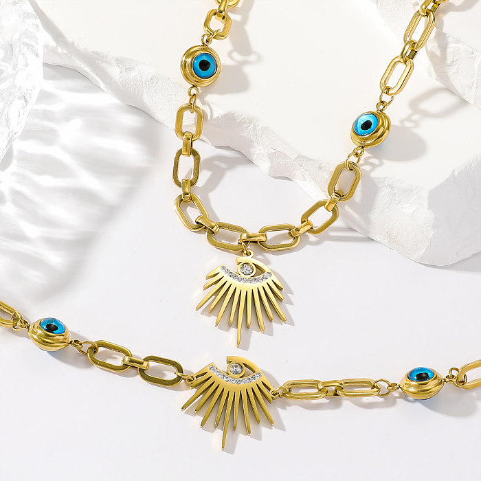 Collier de bracelets d'opale incrustés d'acier inoxydable d'oeil de streetwear rétro