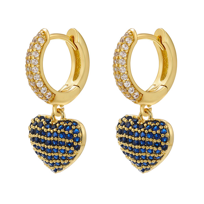 1 Pair Elegant Luxurious Shiny Heart Shape Plating Inlay Copper Zircon 18K Gold Plated Drop Earrings