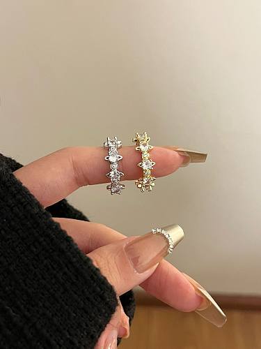 INS Style Vintage Style Vacation Solid Color Copper Inlay Rhinestones Silver Plated Open Ring