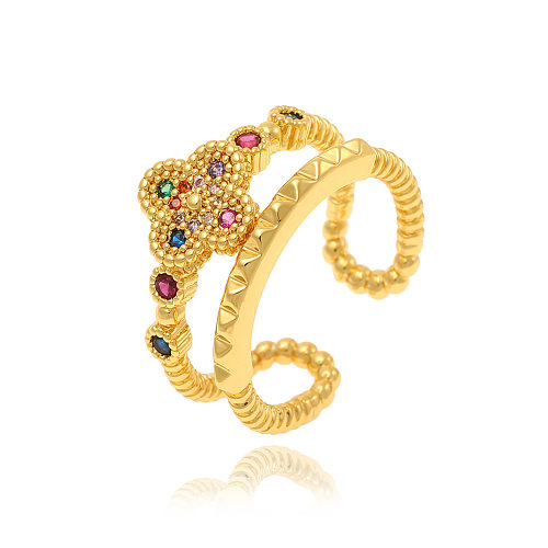 Simple Style Four Leaf Clover Copper Inlay Zircon Rings