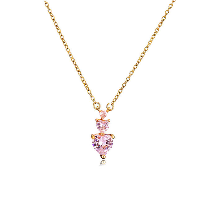 Heart-shaped Pink Zircon Pendant Copper Necklace Stud Earrings