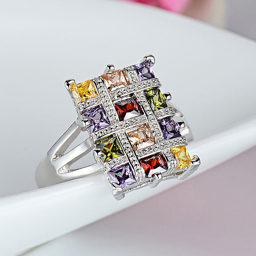 Classic Style Square Brass Plating Inlay Artificial Gemstones Rings
