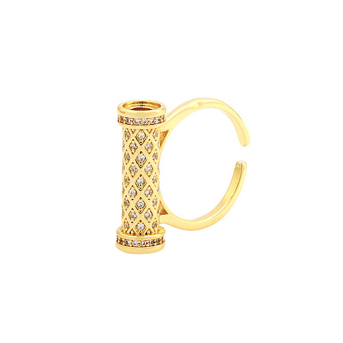 Hip-Hop Vintage Style Geometric Copper Plating Inlay Zircon 18K Gold Plated Open Rings