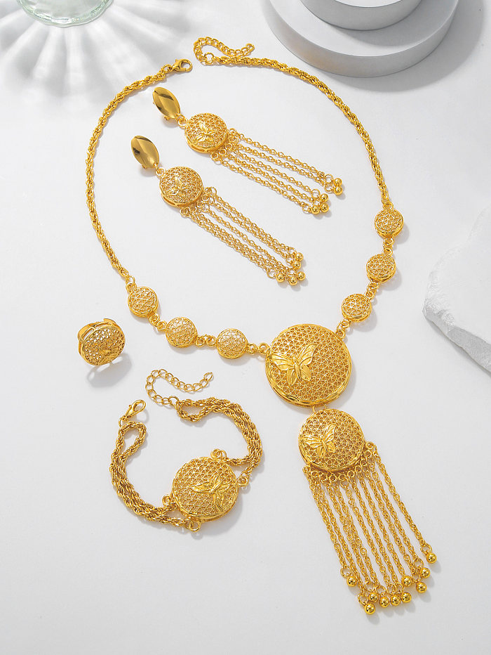 Estilo vintage cor sólida cobre borla chapeamento oco 18k banhado a ouro pulseiras brincos colar