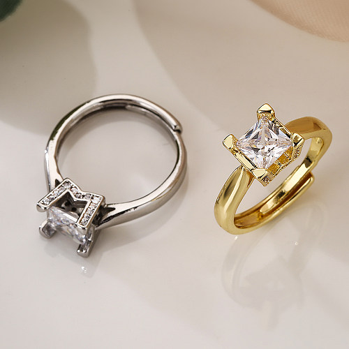 O estilo simples comuta anéis abertos quadrados banhados a ouro do zircão do embutimento do chapeamento de cobre