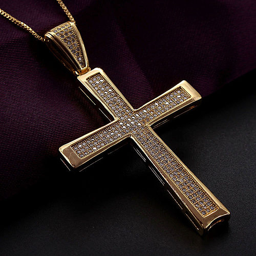 Collier croix de mode en cuivre (zirconium blanc plaqué en alliage), bijoux fins NHBP0385-Alloy-plaqué-blanc-zirconium