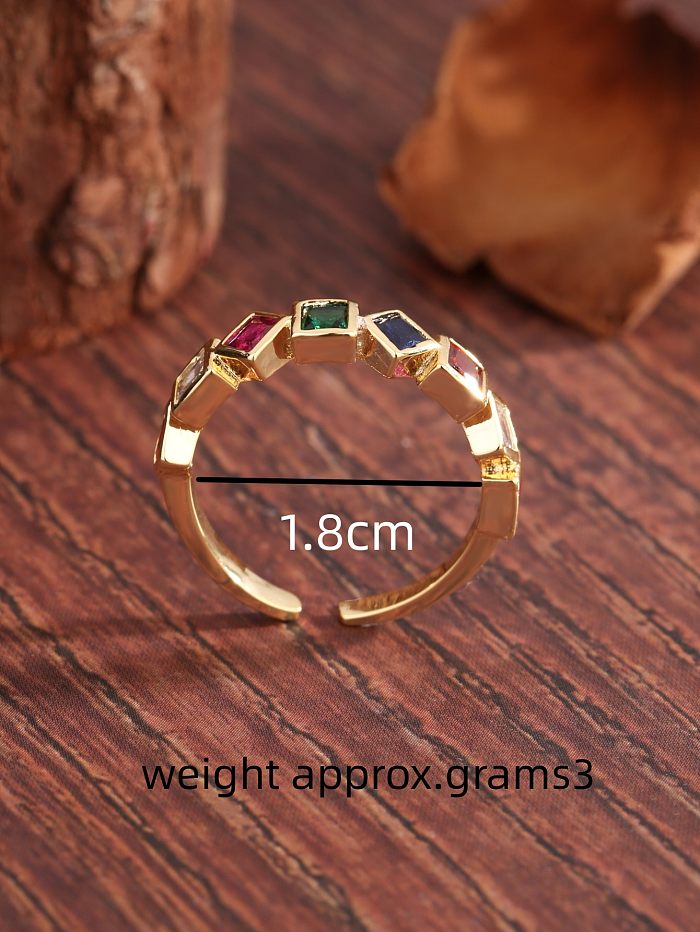 Vintage Style Square Copper Plating Inlay Zircon 18K Gold Plated Rings